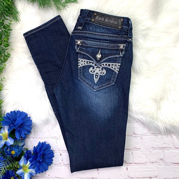 🚫SOLD!👖I•ROCK REVIVAL•I Sara Skinny Jeans 28x32 - Picture 4 of 8